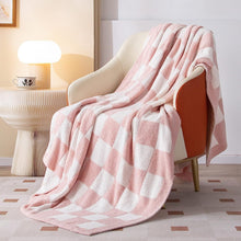 将图片加载到图库查看器，SeaRoomy Throw Blanket Checkerboard Fuzzy Blanket Reversible Plush Plaid Throw Blankets Warm Cozy Microfiber Knit Fluffy Checkered Blanket Decor Gift
