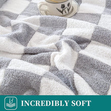 将图片加载到图库查看器，SeaRoomy Throw Blanket Checkerboard Fuzzy Blanket Reversible Plush Plaid Throw Blankets Warm Cozy Microfiber Knit Fluffy Checkered Blanket Decor Gift
